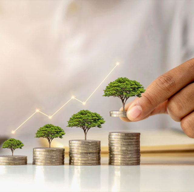 Image showing piles of coins with growing plants on top, each getting progressively taller